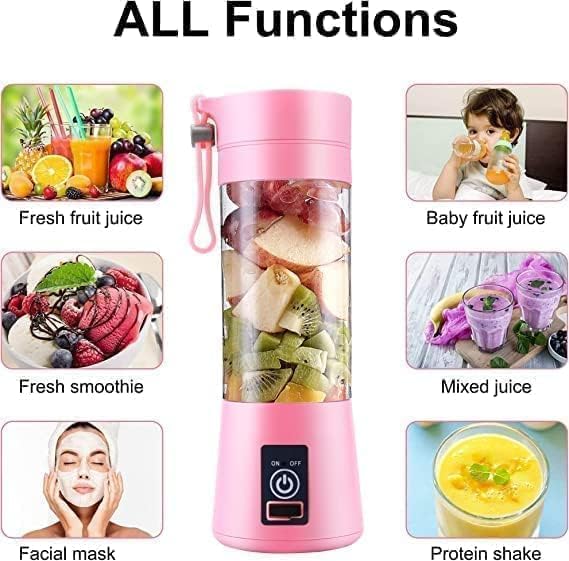 Mini 6-Blade Juicer Blender with Built-in Jar, Juice Mixer Bottle, Fruit Juice Machine, USB Rechargeable Personal Size Juicer Grinder for Juices, Kitchen Appliance for Milk Shakes (Multi Colour) (S3)
