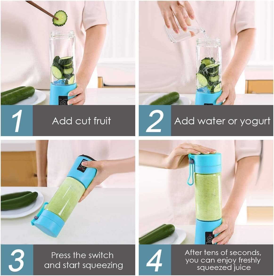 Mini 6-Blade Juicer Blender with Built-in Jar, Juice Mixer Bottle, Fruit Juice Machine, USB Rechargeable Personal Size Juicer Grinder for Juices, Kitchen Appliance for Milk Shakes (Multi Colour) (S3)